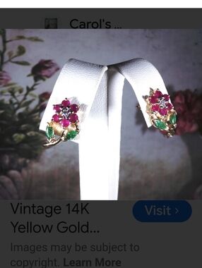 10k Gold  Ruby and Emerald Earrings - Pink and Green